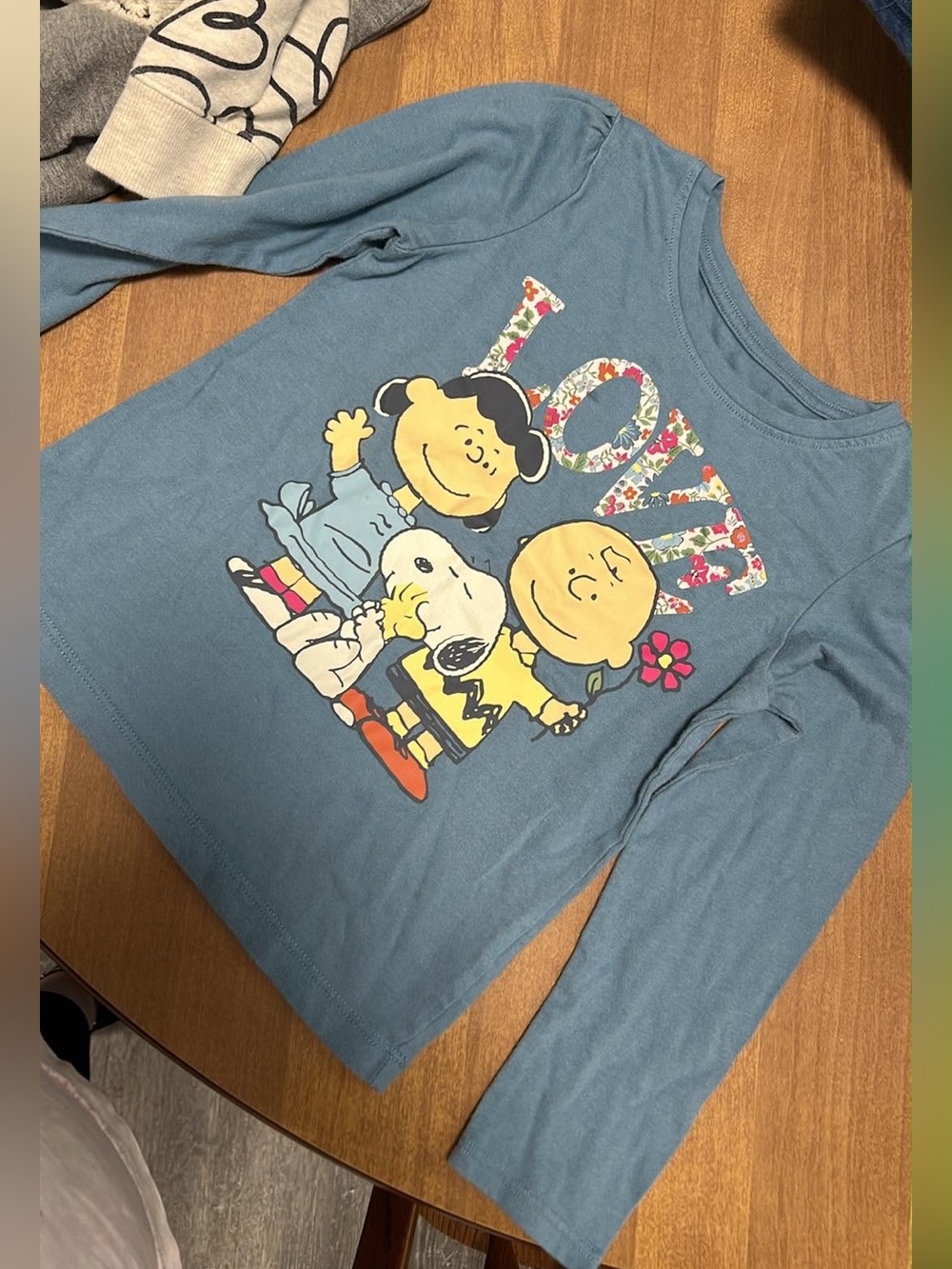 Blue Kids Long-Sleeve Graphic 'LOVE' Tee with Peanuts Characters